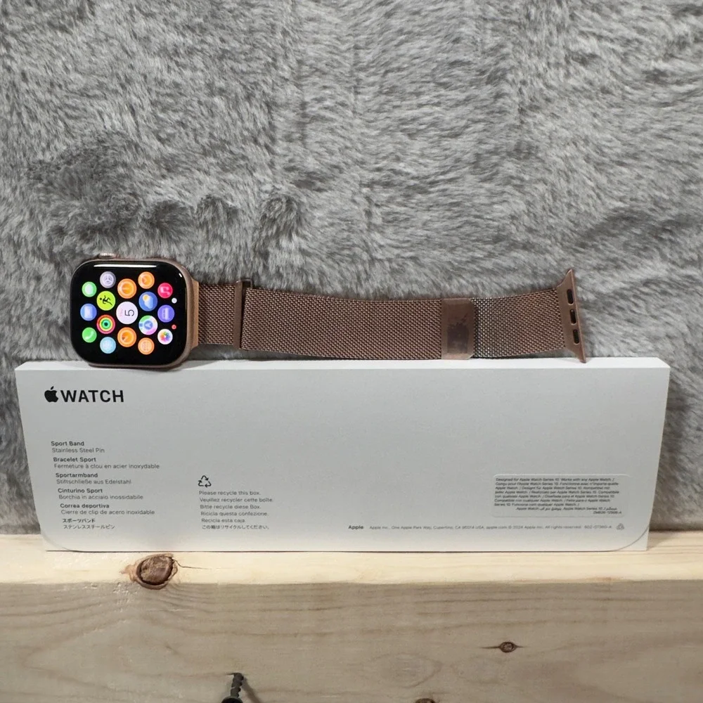 Apple Watch Series 10 46mm Rose Gold Aluminum GPS Milanese Loop 100% Battery‎